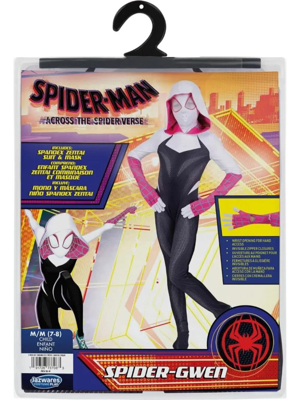 Youth Spider-Gwen Costume - Hooded Spandex Jumpsuit & Mask, Fun Superhero Outfit